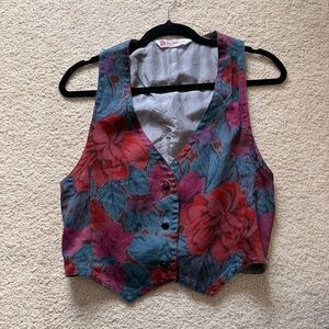 Vintage Floral V-Neck Women's Vest in Teal and Red
